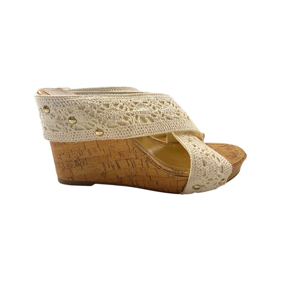 Madden Girl Shoes - MADDEN GIRL Nautic Natural Platform Wedges - Womens Size 8 Crochet Strap Sandals